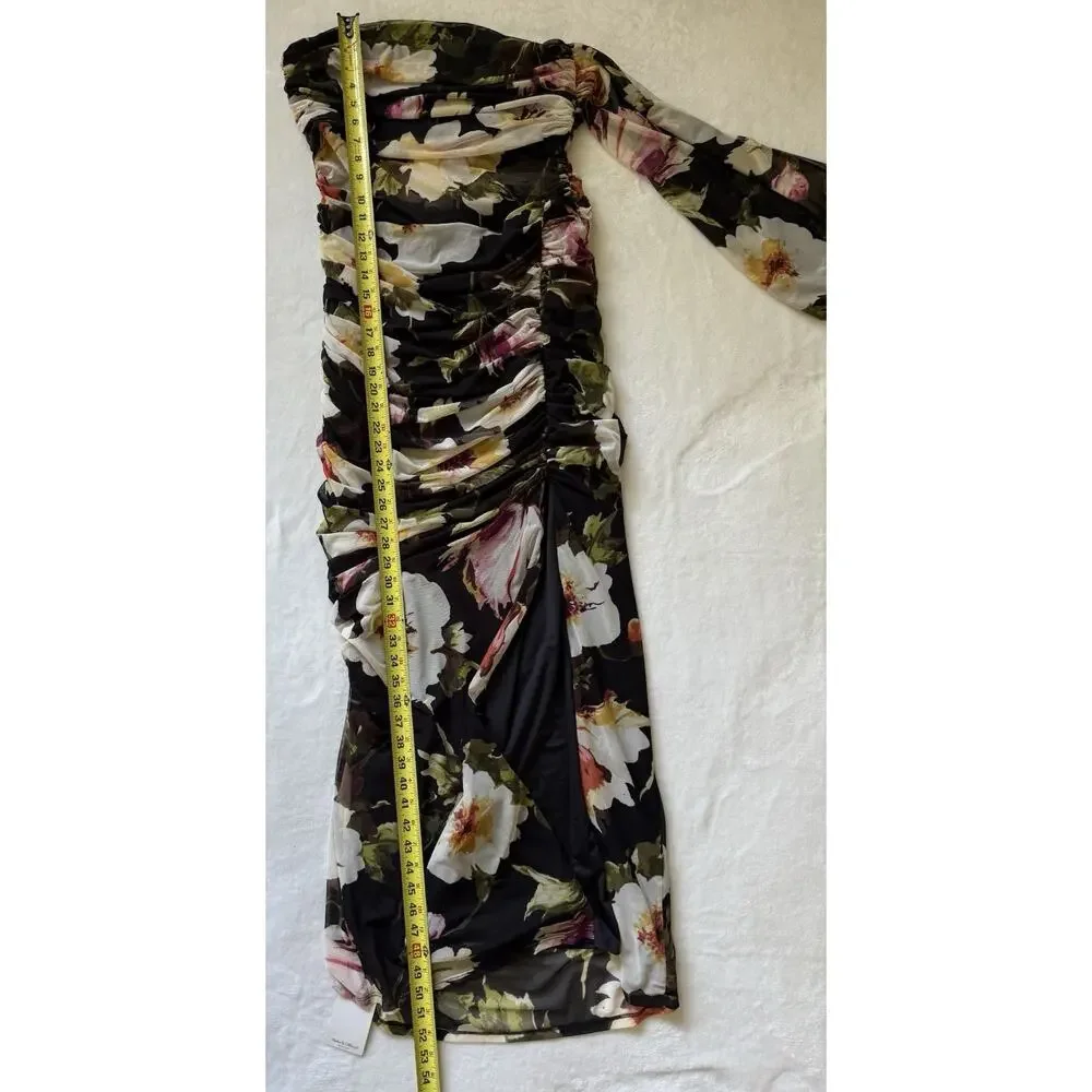 Abercrombie & Fitch Women's Elegant Floral Silhouette Mesh Maxi Dress Size L NWT
